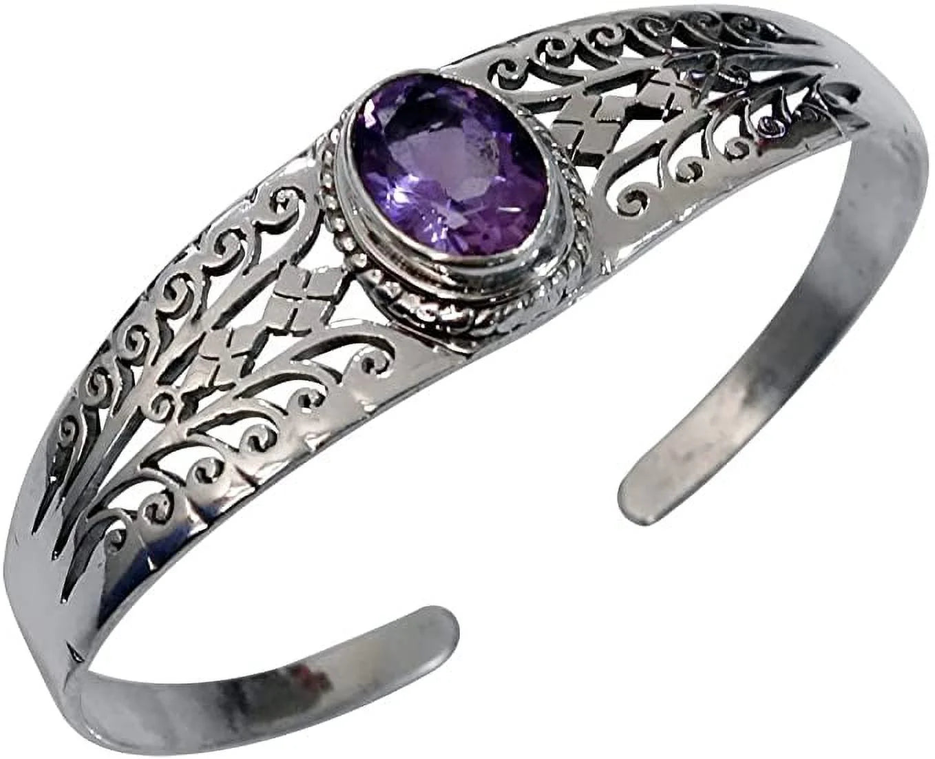 Genuine Purple Amethyst Gemstone Handmade Cuff Bracelet for Men Women, Genuine 925 Sizeterling Sizeilver Fashion Bracelets, Adjustable Designer Jewelry for Gifts