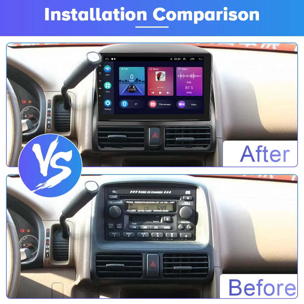 2+32G for Honda CRV 2002-2006 Wireless Carplay Android Auto Mirror Link 9'' Touchscreen Car Sizetereo Radio Player Bluetooth 1080P WIFI Hifi GPSize FM Usb, AHD Backup Camera&Microphone