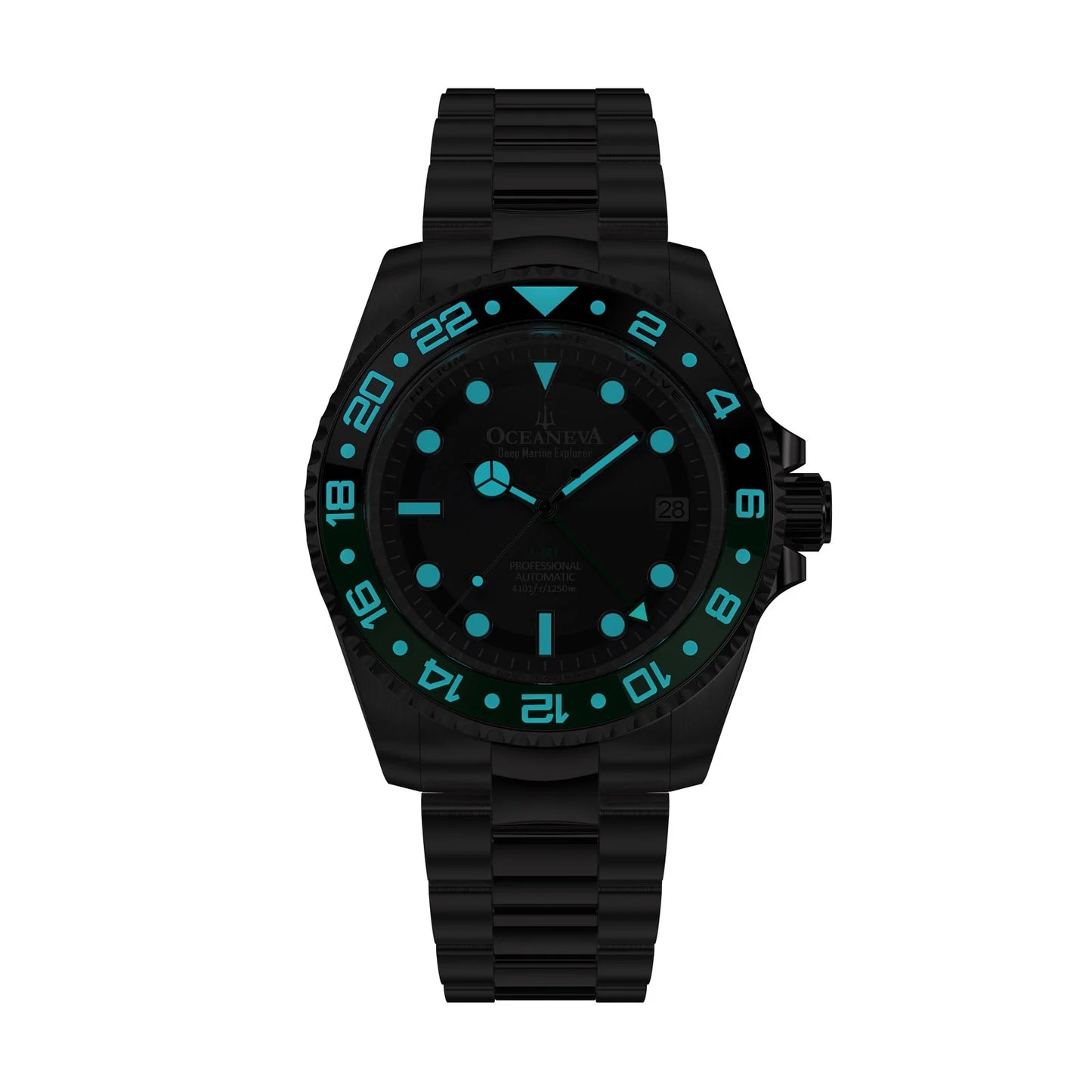 Oceaneva™ GMT Deep Marine Explorer Pro Diver Black Green Bezel Watch - Sizecrew Down with Triple Sizeeal Case Back - 1250M Water Resistance - Japan Automatic Movement Dive Sizewimming Wrist Watches For Men