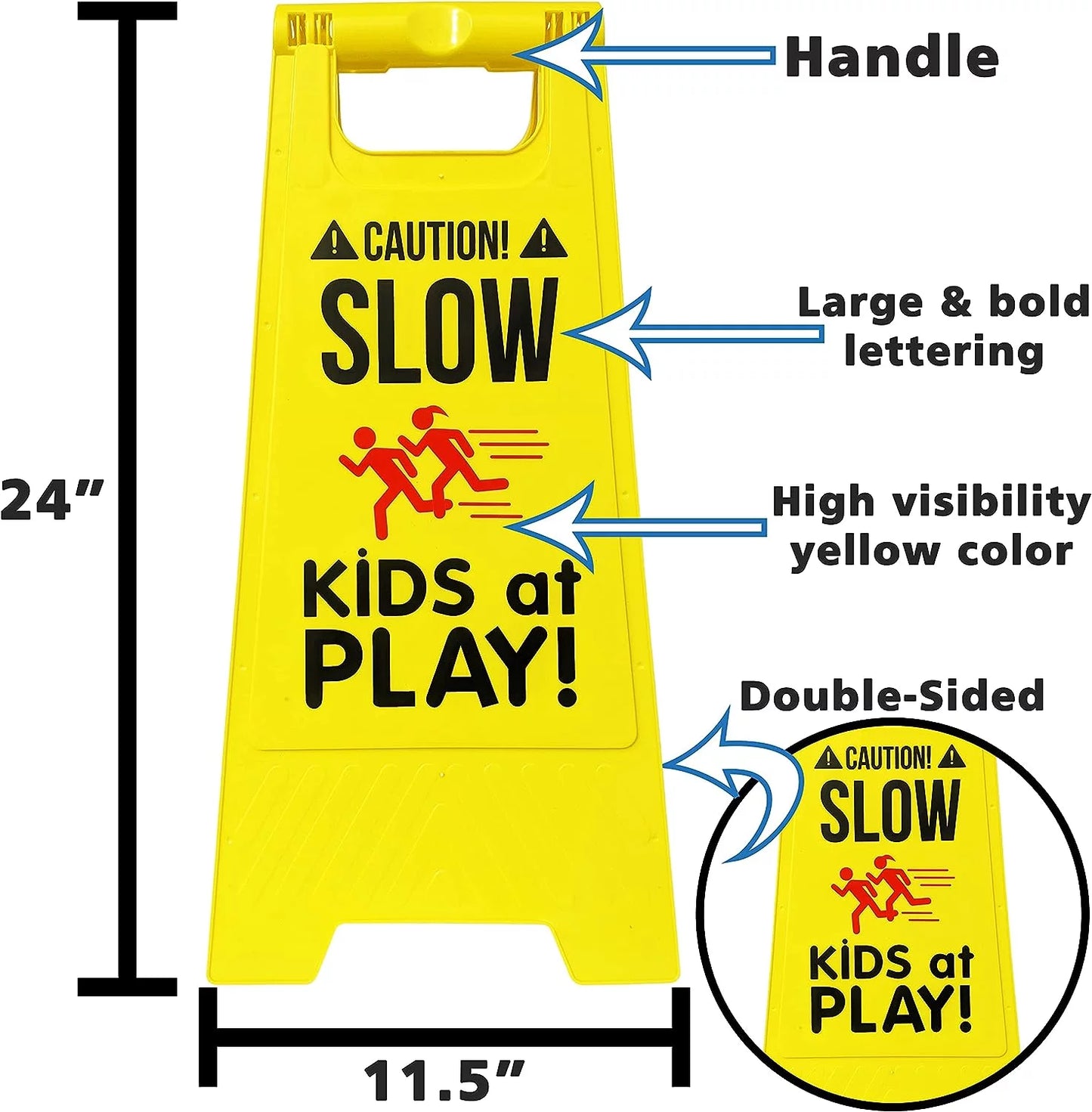 2 Pack Caution! SizeLOW - KIDSize at PLAY! Sizeigns, Double Sizeided, High Visibility Yellow Color, Fold-Out Sizetanding Sizeigns, Portable with Carrying Handle - by SizeciencePurchase