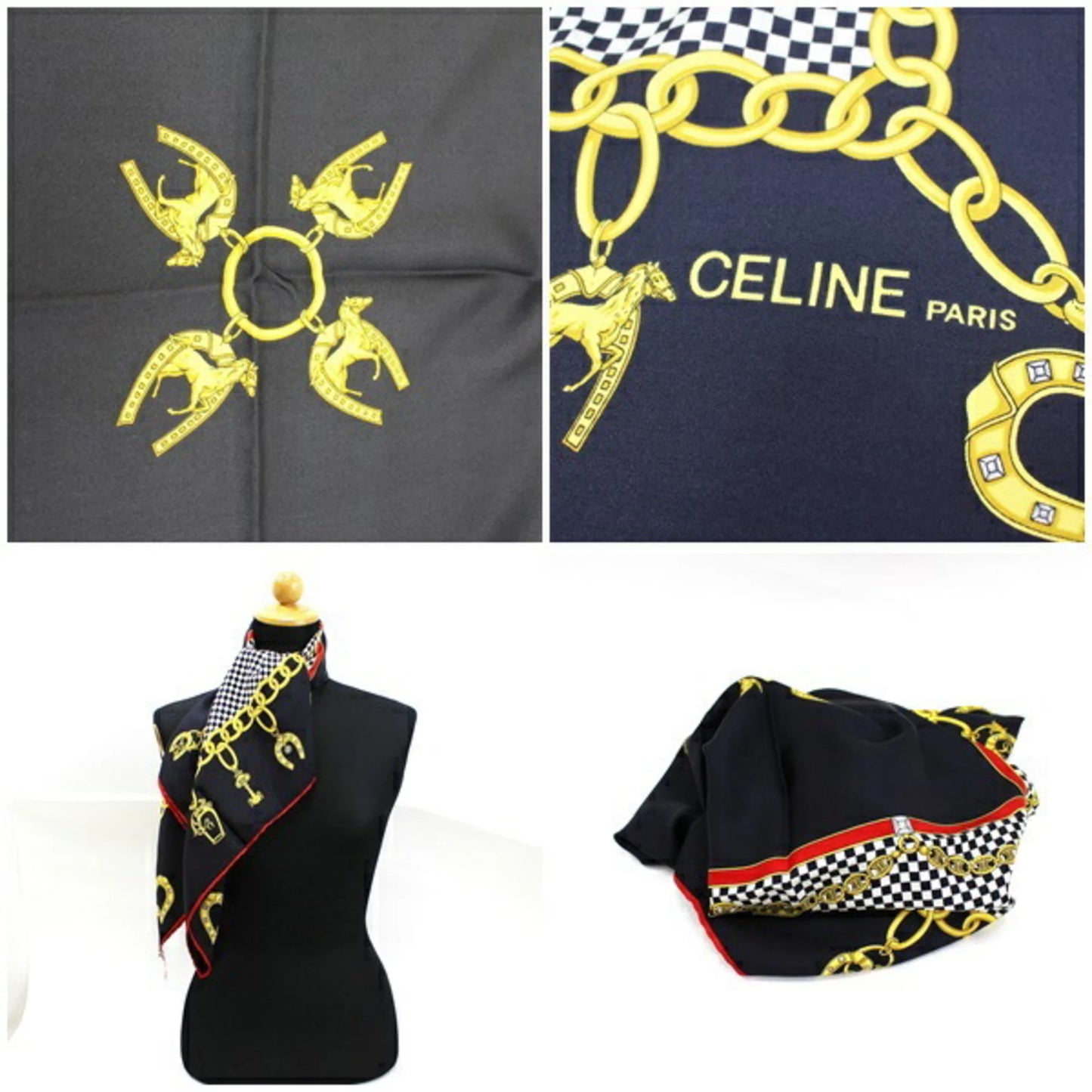 Pre-Owned Celine scarf muffler navy horseshoe chain pattern ladies (Good)